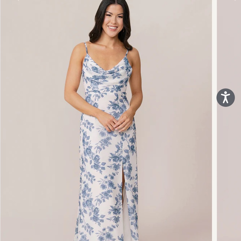 Revelry Ember Chiffon Floral Print Dress Size 10 Dusty Blue Floral